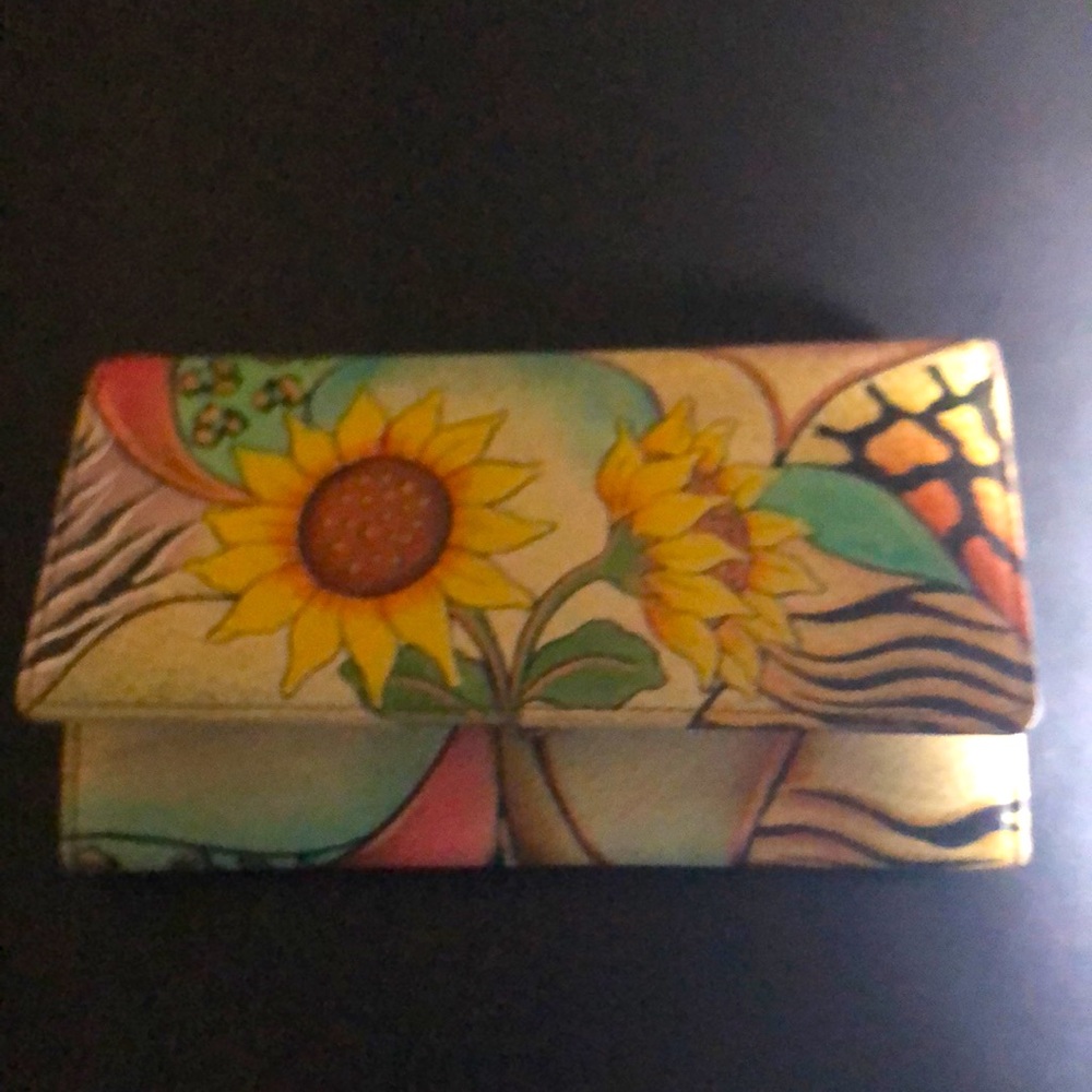 Anuschka Sunflower hand painted leather wallet